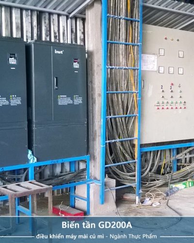 Công ty Tự động hóa Hoàng Gia HGA cung cấp tủ điện biến tần GD200A điều khiển hệ thống máy mài củ sắn/củ mì - Ngành thực phẩm