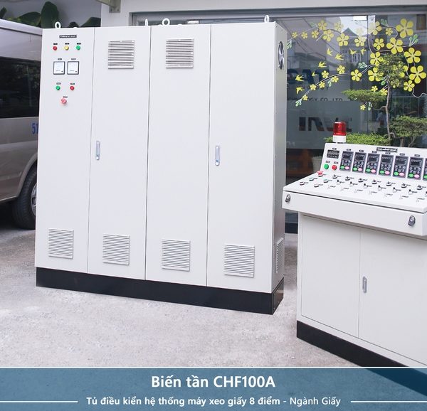 Công ty Tự động hóa Hoàng Gia HGA cung cấp tủ điện biến tần CHF100A điều khiển máy xeo giấy 8 điểm - Ngành Giấy