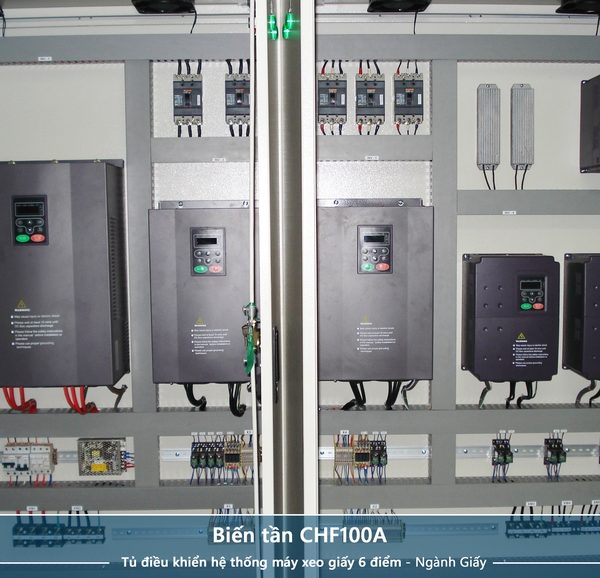 Công ty Tự động hóa Hoàng Gia HGA cung cấp tủ điện biến tần CHF100A điều khiển máy xeo giấy 6 điểm - Ngành Giấy