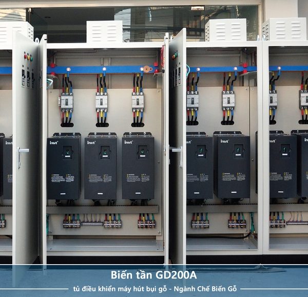 Công ty Tự động hóa Hoàng Gia HGA cung cấp tủ điện biến tần GD200A điều khiển máy hút bụi gỗ - Ngành Gỗ