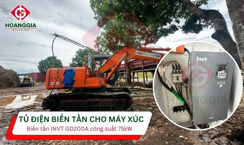 Lắp đặt tủ điện biến tần GD200A cho động cơ điện máy xúc 